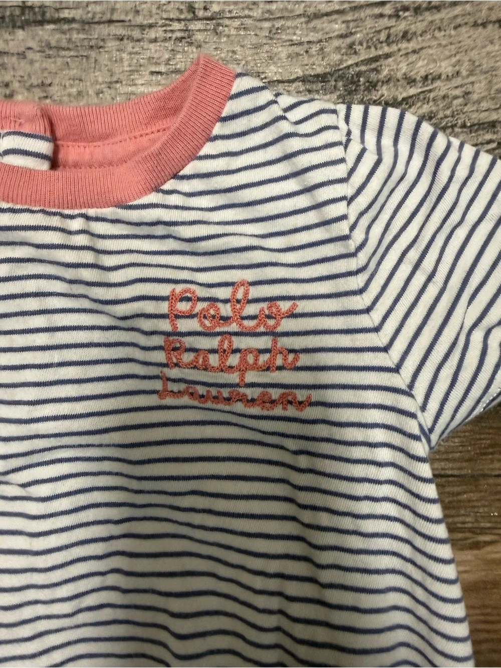 Ralph Lauren Navy & White Striped Baby Sleep Sack with Pink Trim